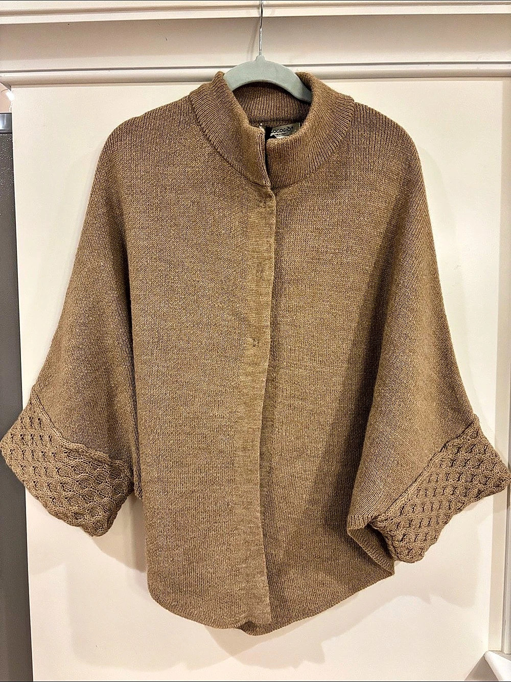 NWT Cocogio Italy Wool Alpaca Blend Button-Up Cardigan Poncho Sweater Tan OS